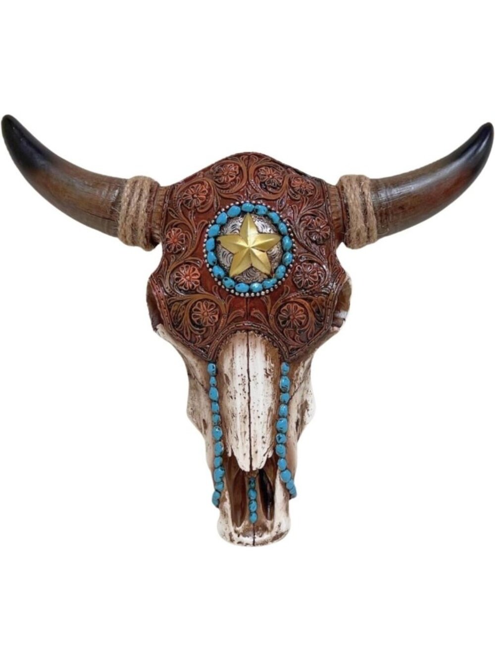 Stylish Bull Skull Wall Art with Tooled Leather Detail - Unique Home Decor Piece